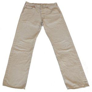 Mens 501 Levis, light tan,  original size on label 35 w x 34 l